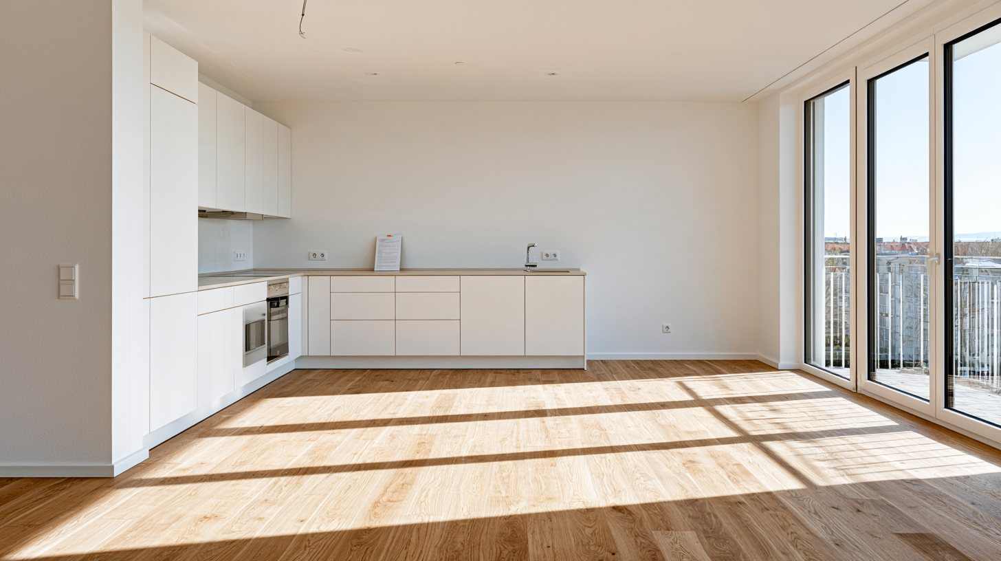 Piso nuevo y vacío listo para habitar, muy luminoso, con suelo de madera clara.