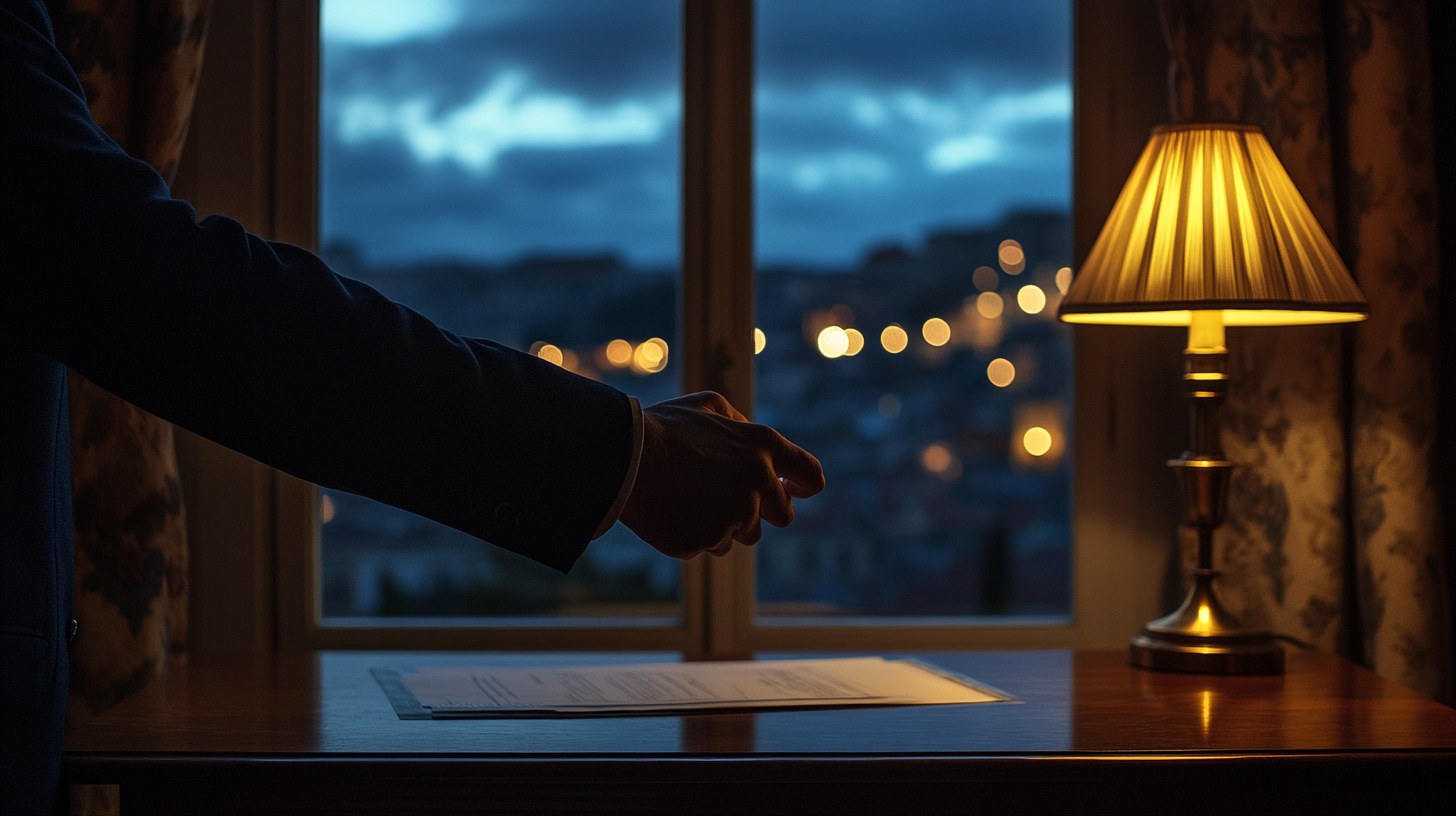 Apretón de manos en silueta junto a ventana amplia con luz suave de tarde