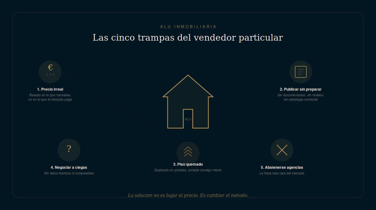 Piso vacío sin vender con cartel de Se Vende en la ventana